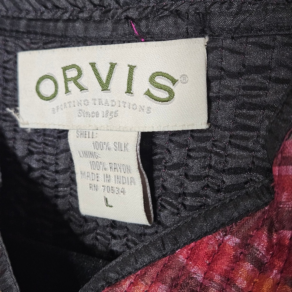 ORVIS Vintage Patchwork Boho Silk Kimono Jacket Mandarin Collar Womens L Ethnic - Picture 2 of 4